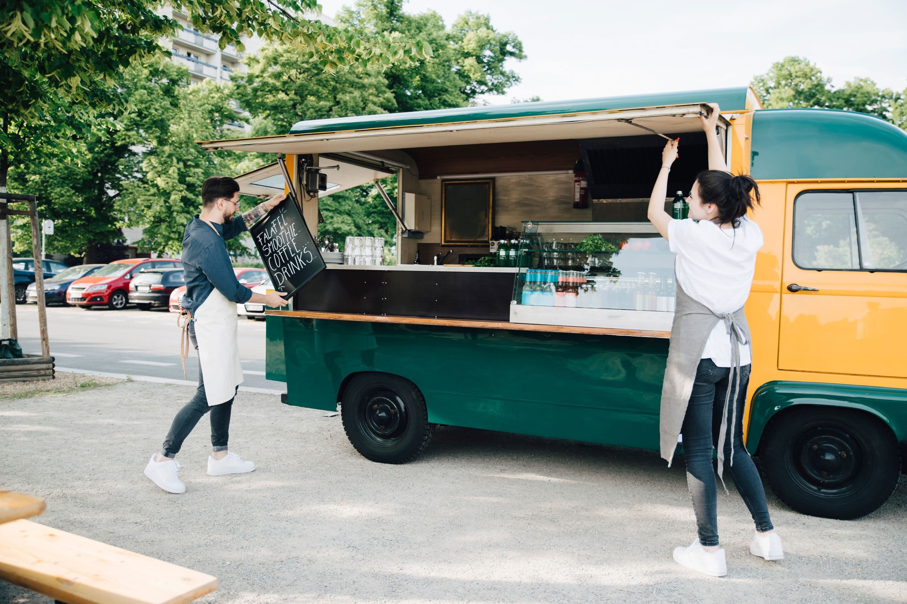 A vibrant food truck featuring diverse ethnic cuisines offers employees a variety of flavorful and inclusive meal options.